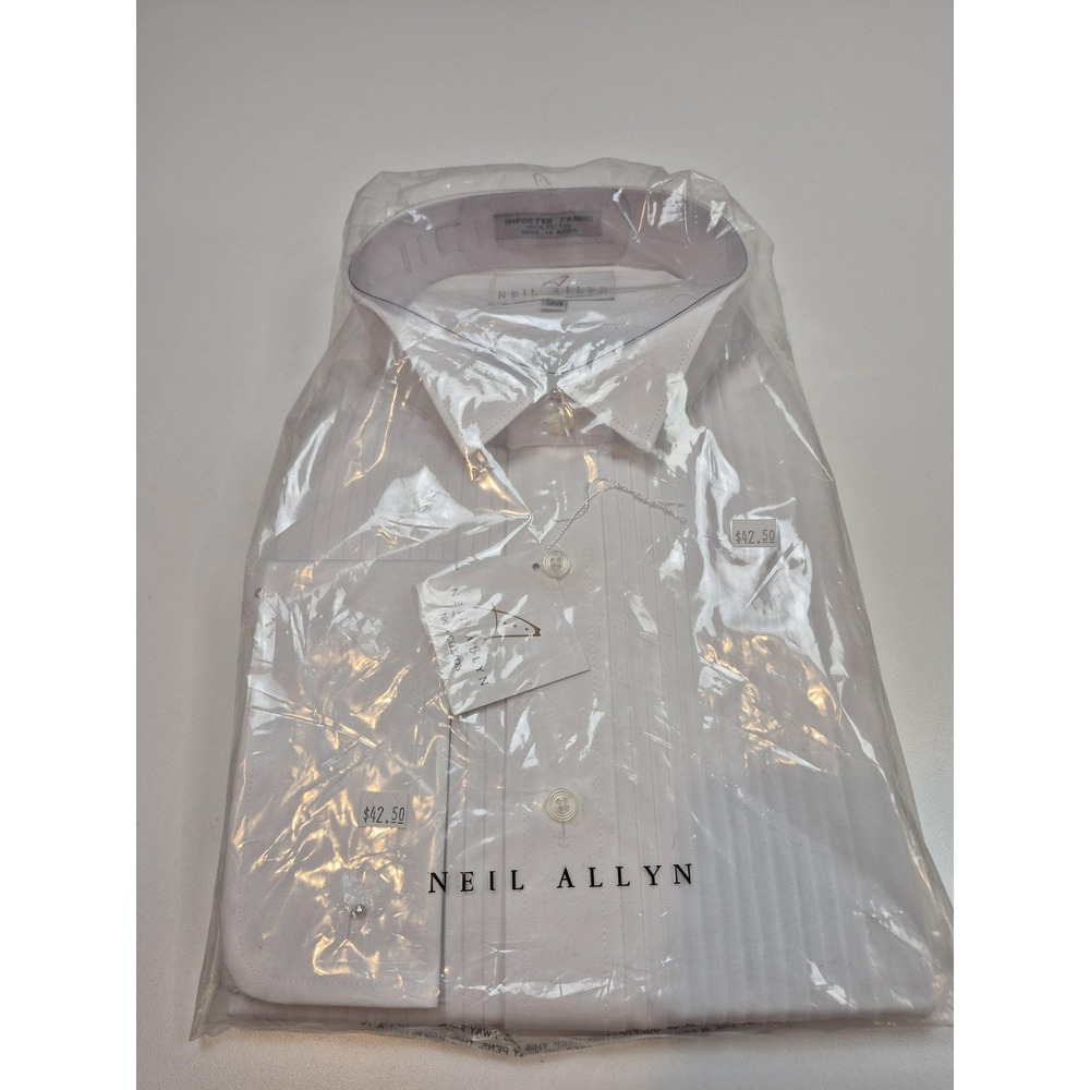 Neil Allyn Dress Shirt Mens 18.5 34/35 White Pleated French Cuff Formal Tuxedo